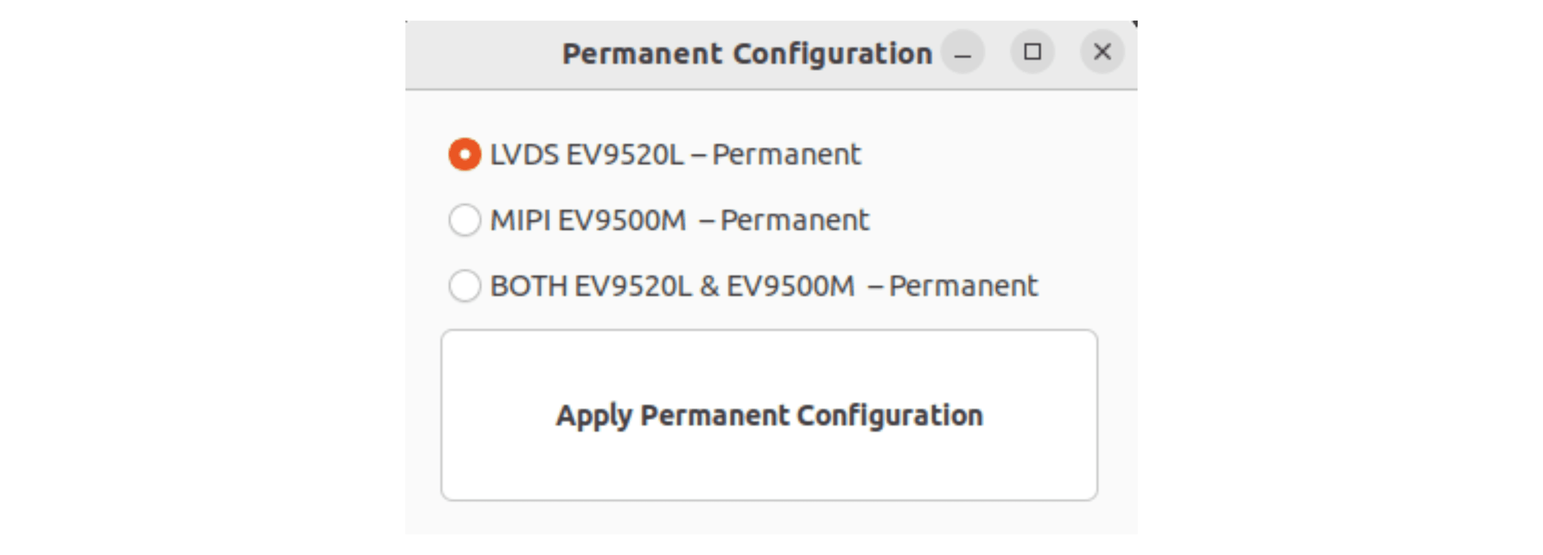 Permanent Configuration Window