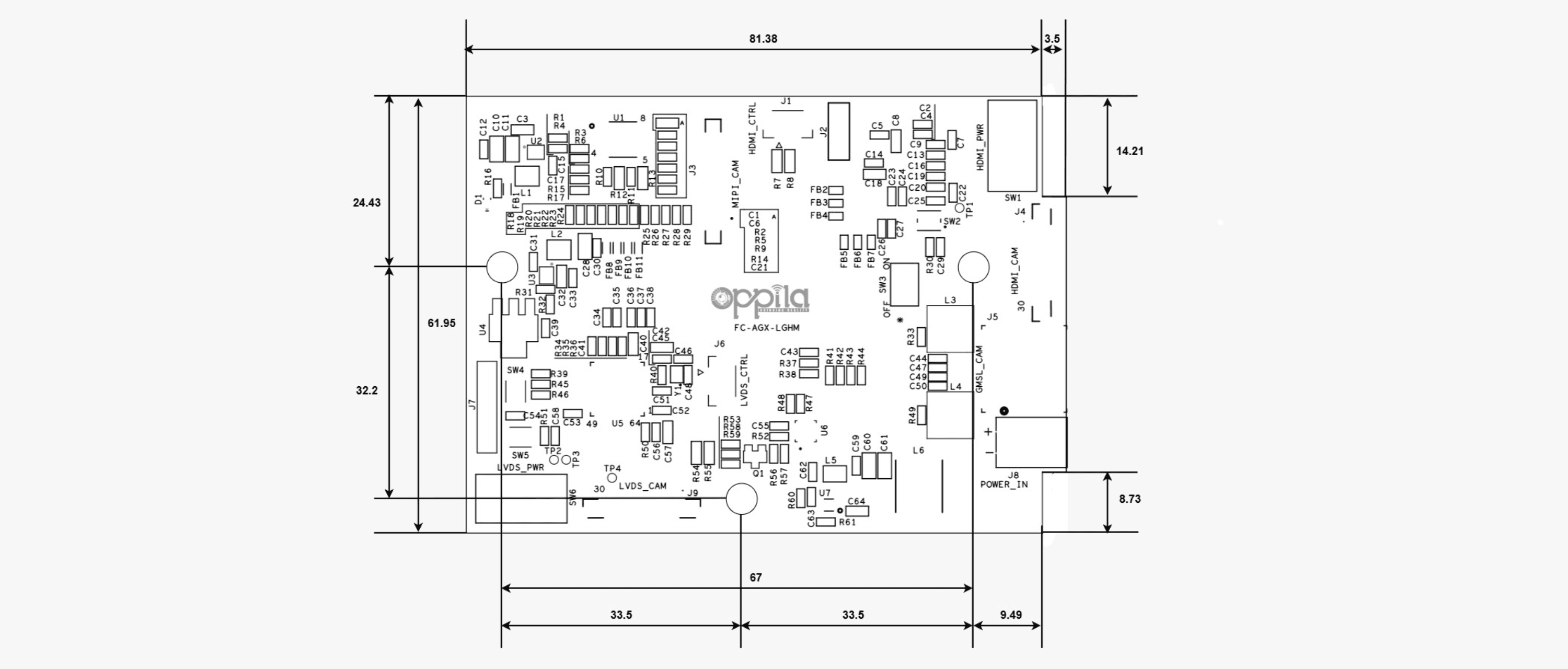 AGX Orin MIPI CSI-2 Bridge Board Dimensions