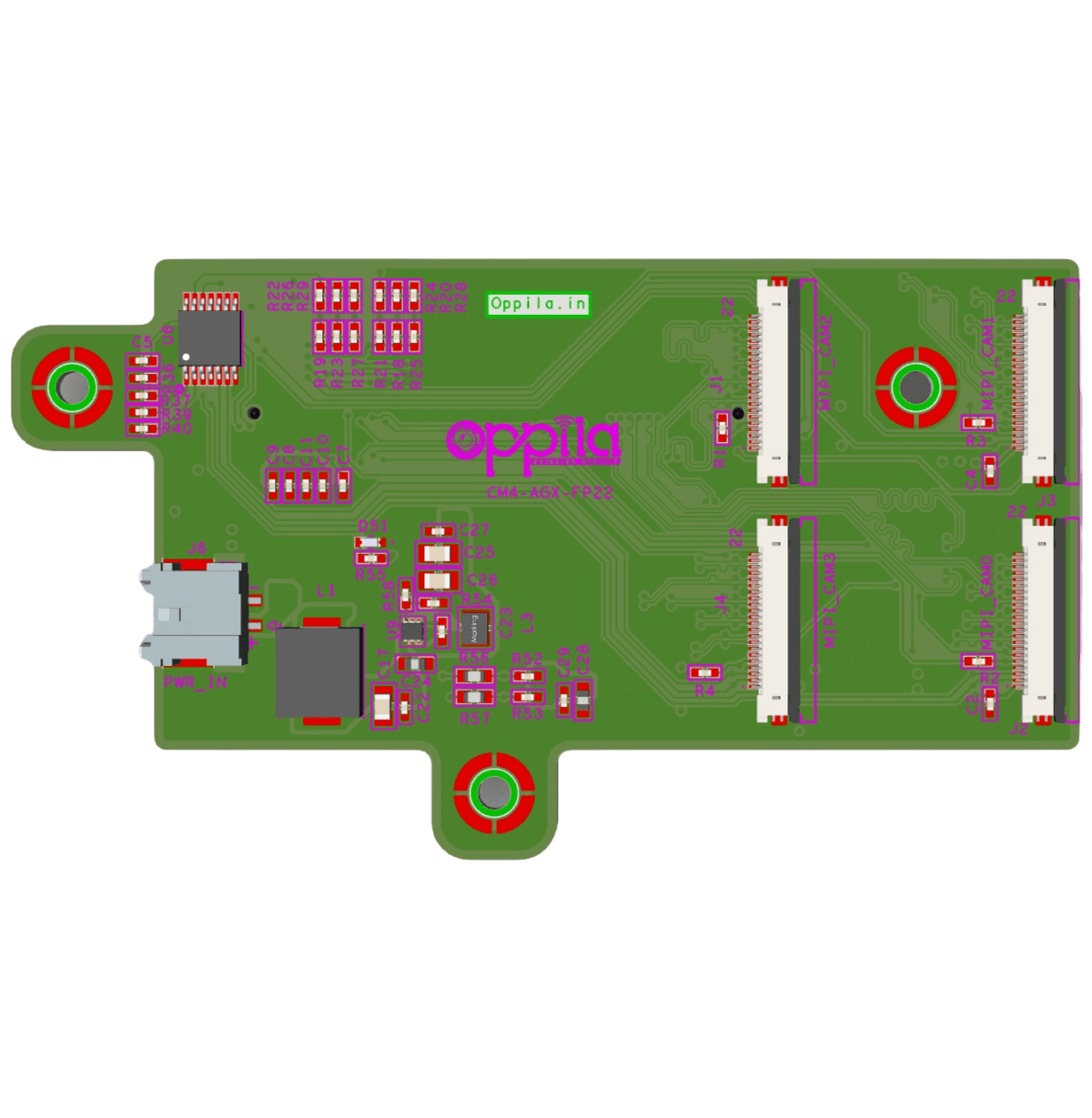 AGX Orin Quad MIPI CSI-2 Bridge Board (CM4-AGX-FP22) by Oppila Microsystems