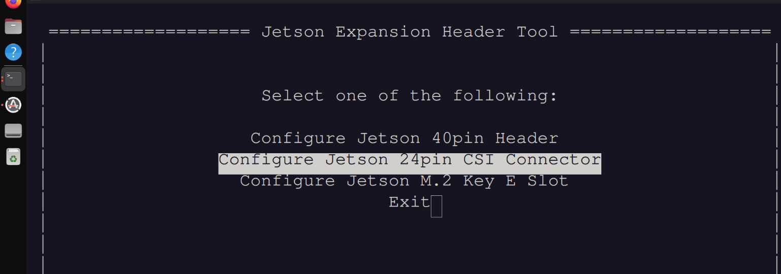 Select Configure Jetson 24-pin CSI Connector
