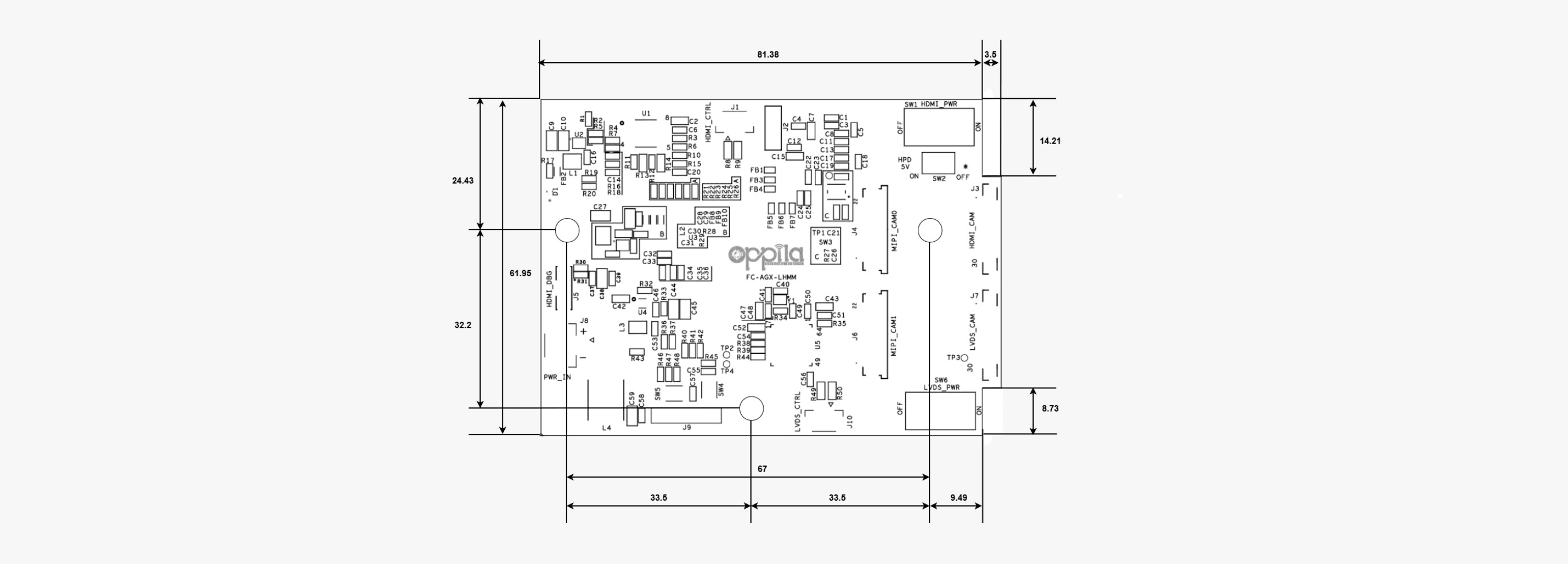 AGX Orin MIPI CSI-2 Bridge Board (FC-AGX-LHMM) Dimensions